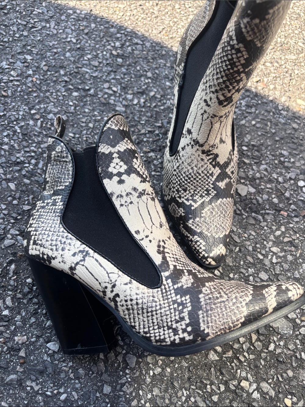 Cape Robbin Snake-Print Chelsea Block Heel Booties